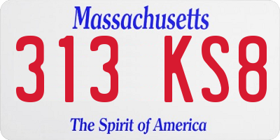 MA license plate 313KS8