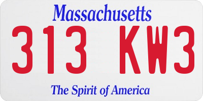 MA license plate 313KW3