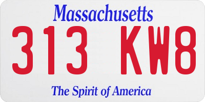 MA license plate 313KW8
