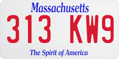 MA license plate 313KW9
