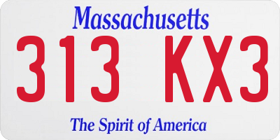 MA license plate 313KX3