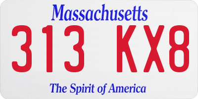 MA license plate 313KX8