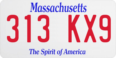 MA license plate 313KX9