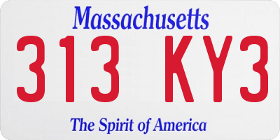 MA license plate 313KY3