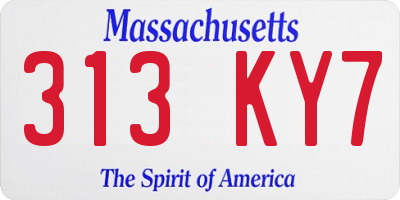 MA license plate 313KY7