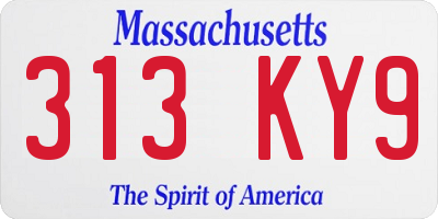 MA license plate 313KY9