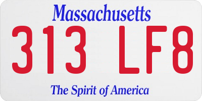 MA license plate 313LF8
