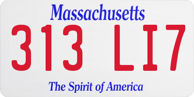 MA license plate 313LI7