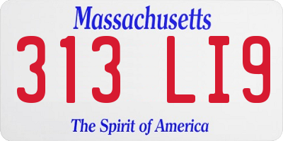 MA license plate 313LI9