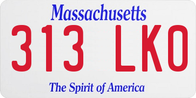 MA license plate 313LK0