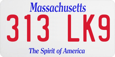 MA license plate 313LK9