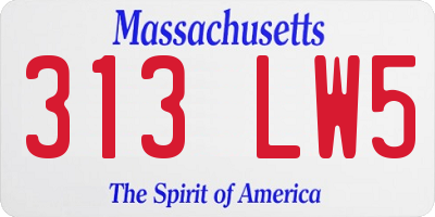 MA license plate 313LW5