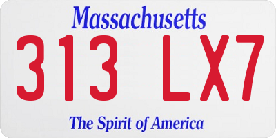 MA license plate 313LX7