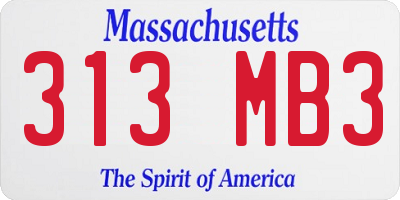 MA license plate 313MB3