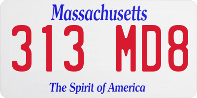 MA license plate 313MD8