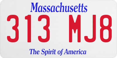 MA license plate 313MJ8