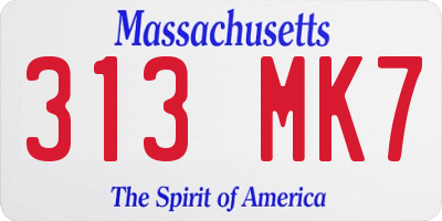 MA license plate 313MK7
