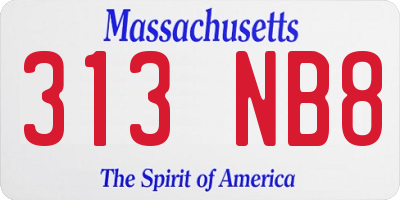 MA license plate 313NB8
