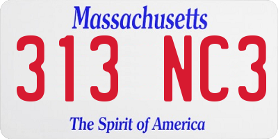 MA license plate 313NC3