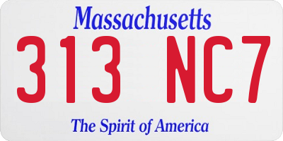 MA license plate 313NC7