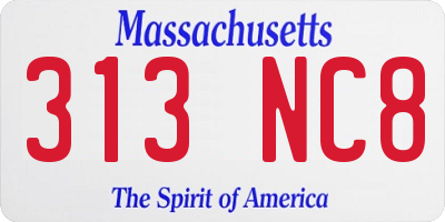 MA license plate 313NC8