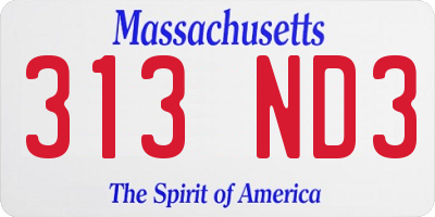 MA license plate 313ND3