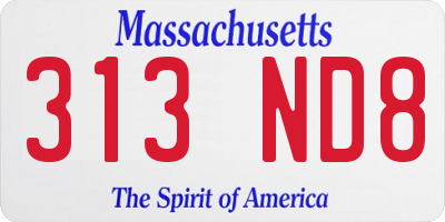 MA license plate 313ND8