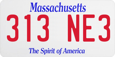 MA license plate 313NE3