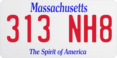 MA license plate 313NH8