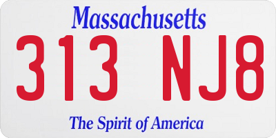 MA license plate 313NJ8