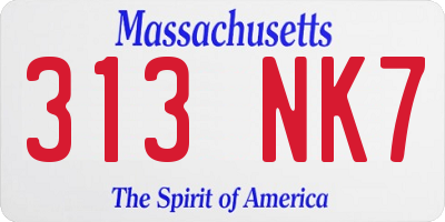 MA license plate 313NK7