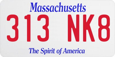 MA license plate 313NK8