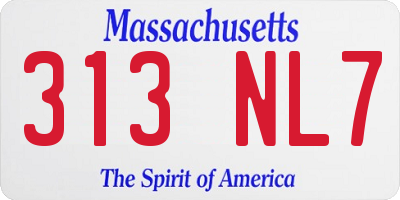 MA license plate 313NL7
