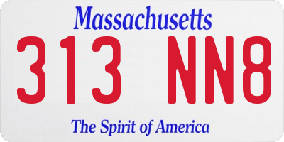 MA license plate 313NN8