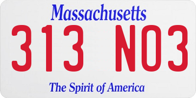 MA license plate 313NO3
