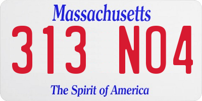 MA license plate 313NO4