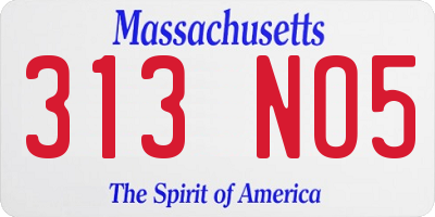 MA license plate 313NO5