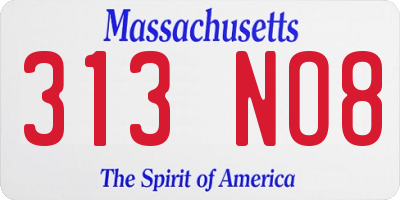 MA license plate 313NO8
