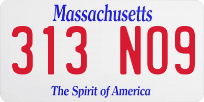 MA license plate 313NO9