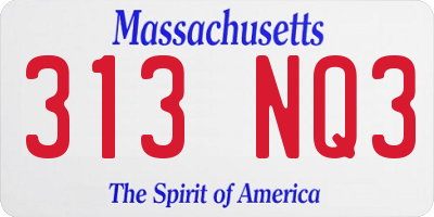 MA license plate 313NQ3