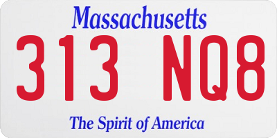 MA license plate 313NQ8