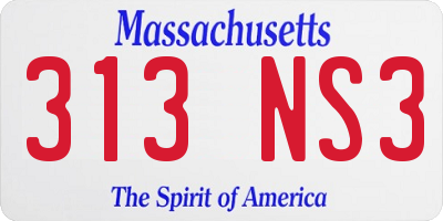 MA license plate 313NS3