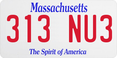 MA license plate 313NU3
