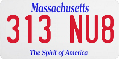 MA license plate 313NU8