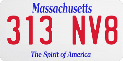 MA license plate 313NV8