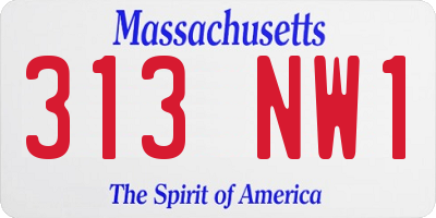 MA license plate 313NW1