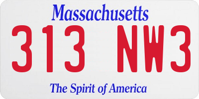 MA license plate 313NW3