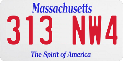 MA license plate 313NW4
