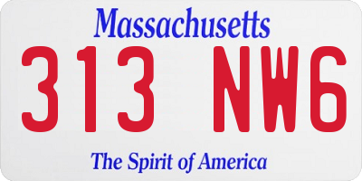 MA license plate 313NW6