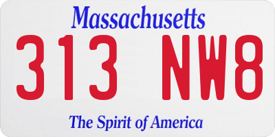 MA license plate 313NW8